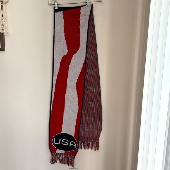 Vintage USA America knit long 70’s made in USA scarf MAGA Winter Olympics EUC! - Picture 6 of 8